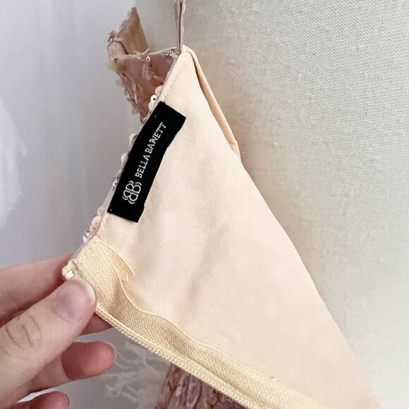 Bella Barnett Womens Pink Sequin Feather Mini Dress Size Medium - Picture 6 of 7